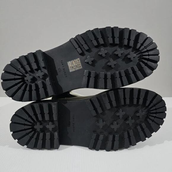 Tory Burch Benton Boot Womens 10.5 Ivory Black Leather Lug Sole Platform Chelsea - Picture 14 of 16